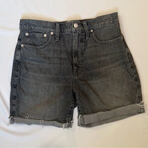 Madewell High Rise Denim Mid Length Shorts Black Wash Size 28 Raw Hem